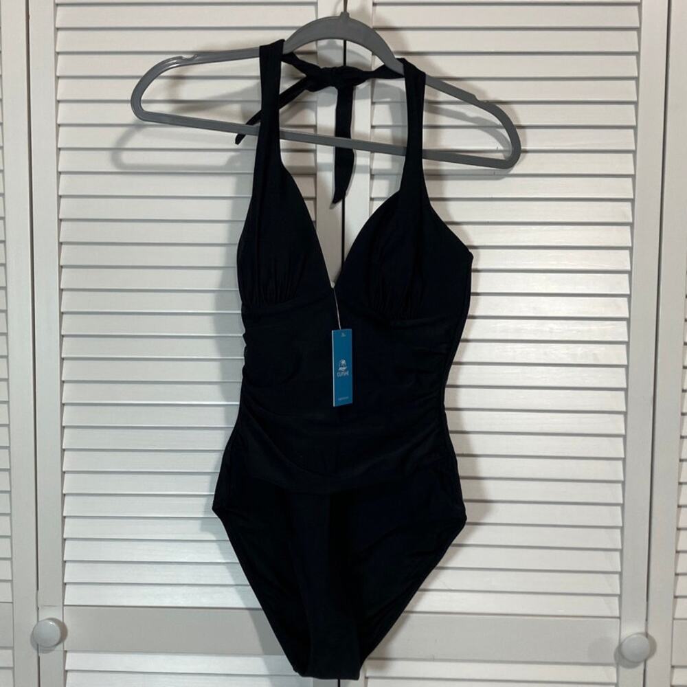 NWT CUPSHE Black V-neck Adjustable Tie Straps One-Piece Halter Swimwear M